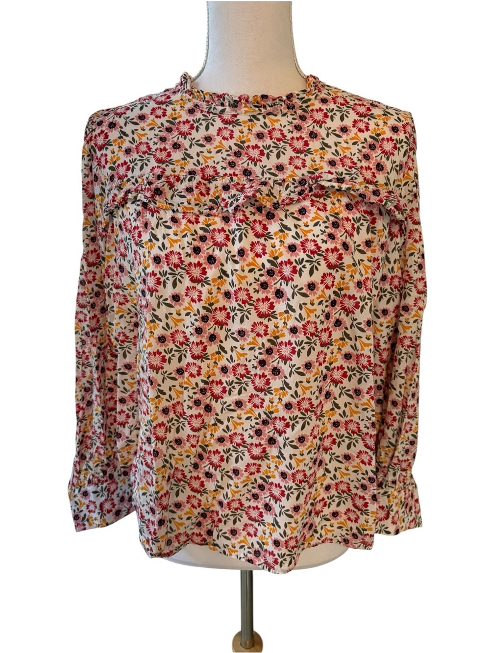 Loft Floral Ruffle Yoke Peasant Blouse.  Size L